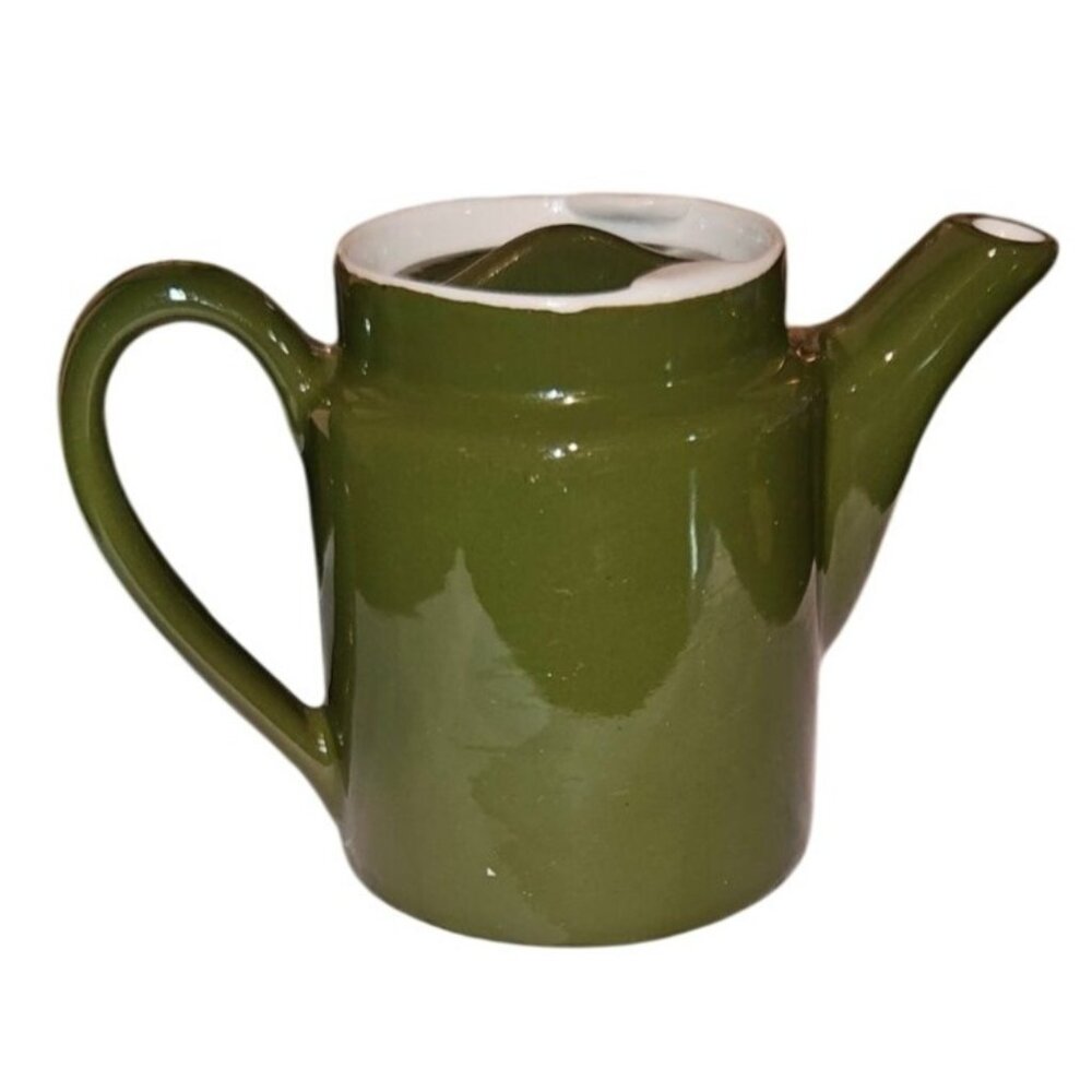 VINTAGE HALL POTTERY RESTAURANT WARE FOREST GREEN CERAMIC GLAZE TEAPOT 4" W/ LID